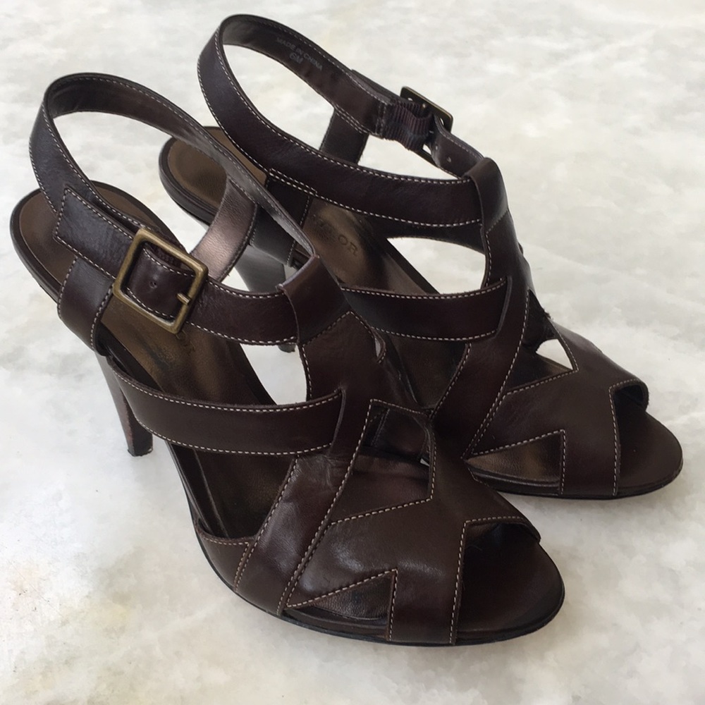 Ann Taylor Dark Brown Leather Strappy Heels